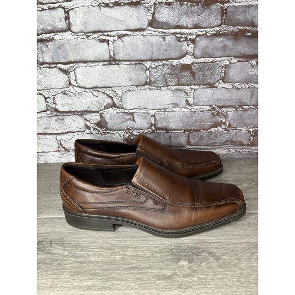 ECCO Brown Leather Slip On Casual Loafers Comfort Shoes Men Sz 47EU/13.5M US